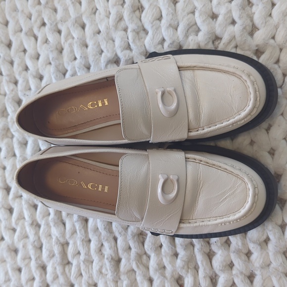 Coach Leah Loafers Cream White Leather Platforms - Picture 2 of 6